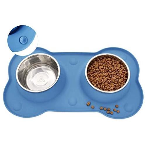 Canple Dog Bowl Stainless Steel Dog Bowls Food Water Pet Feeder with No Spill Non-Skid [Strong Suction Cup] Silicone Mat Waterproof for Pets Small Medium Large Dogs