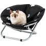 Etna Folding Pet Cot Chair - Portable Round Fold Out Elevated Cat Bed - Water Resistant Paw Print Cushion - Papasan Chair for Small Dogs