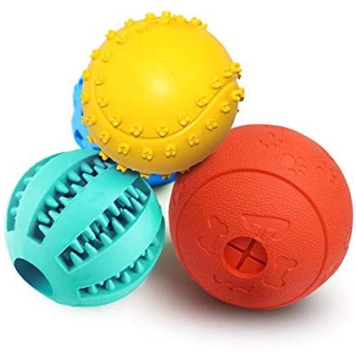 3 Pcs Dog Chew Toys Puppy Teething Chew Ball Toys , IQ Puzzle Interactive Food Dispensing Dog Toys, Natural Rubber Tooth Cleaning Toys Pet Supplies for Small Medium Dogs