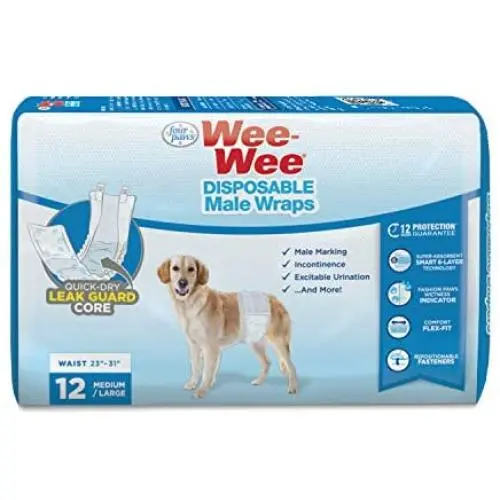 Four Paws Wee-Wee Disposable Male Dog Wraps 12 Count Medium / Large