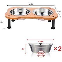 Niubya Dog Bowl with Elevated Stand, Bamboo Framed Raised Bowls for Cats  and Small Dogs with