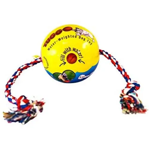 SPOT Tuggo Ball with Rope | Weighted Water-Filled Ball with Tug Rope Dog Toy | Red and Blue | for Small Medium & Large Pets (Medium (7 inch), Red)
