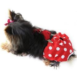 FunnyDogClothes Dog Diaper with Suspenders RED Polka DOT Reusable Washable for Small Dog Breeds Female (Large: Waist 16'' - 20'')