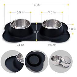 Rolife Dog Bowls 2 Stainless Steel Food Water Feeder Bowls with Non Spill Skid Resistant Silicone Mat + Pet Food Scoop for Pets Puppy Small Medium Dogs Cats