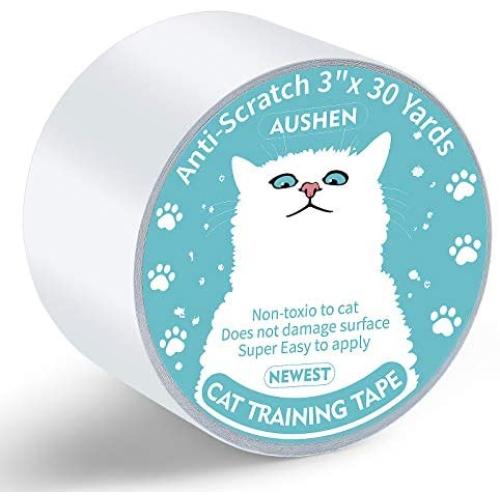 AUSHEN Anti Cat Scratch Tape,3 inches x 30 Yards Cat Training Tape,Cat Scratch Deterrent Sticky Paws Tape Furniture Protector Transparent Clear Double Sided Guards for Carpet, Sofa, Couch, Door