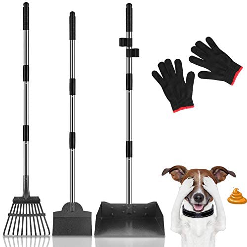 MOICO Dog Pooper Scooper, Extra Large Adjustable Long Handle Pooper Scooper for Large Dogs, Metal Tray, Rake and Spade Poop Scooper Set for Pet Poop Waste Removal MOICO Dog Pooper Scooper, Extra Large Adjustable Long Handle Pooper Scooper for Large Dogs, Metal Tray, Rake and Spade Poop Scooper Set for Pet Poop Waste Removal