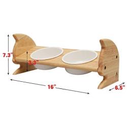 SCOGKATT CS Premium Elevated Cats and Dogs Feeder, Double Bowl Raised Stand with Ceramic Bowls Included. Made from Natural Rubber Wood Perfect for Small Cats and Dogs