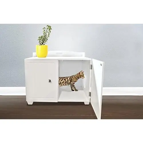 Furhaven Pet Cat Bed Furniture - Classic Decorative Hidden Litter Box Cover Indoor Storage Washroom Cabinet Table Pet House Enslosure for Cats, White, One Size Furhaven Pet Cat Bed Furniture - Classic Decorative Hidden Litter Box Cover Indoor Storage Washroom Cabinet Table Pet House Enslosure for Cats, White, One Size