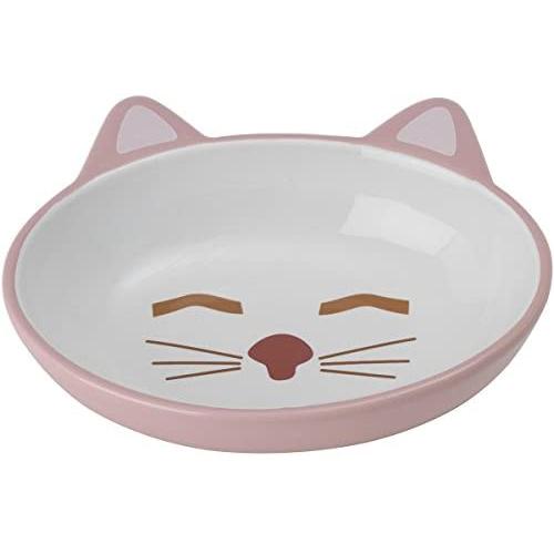 PetRageous 70658 Oval Here Kitty Stoneware Cat Bowl 5.5-Inch Wide and 1.5-Inch Tall Saucer with 5.3-Ounce Capacity and Dishwasher and Microwave Safe is Great for Cats, Pink