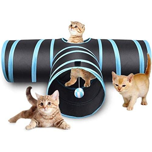 Jgfrscp Cat Toy cat Toy cat Tunnel pet Toy cat Toy Foldable Water Washable S-Type 2 Hole Cut Tunnel Long Tunnel cat Play pet Toy pet Supplies Blue