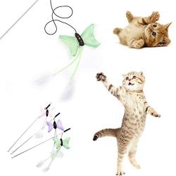 ocijf179 Cat Teaser Pet Cat Kitten Teaser Butterfly Play Stick Rod Wand Scratch Interactive Toy - Green