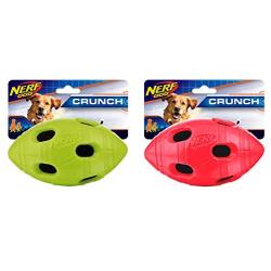 Nerf Dog Rubber Football Dog Toy with Interactive Squeaker and Crunch, Lightweight, Durable and Water Resistant, 6 Inches for Medium/Large Breeds, Two Pack, Red and Green (1399)