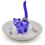 3 Individuals Ring Holder for Jewelry Ceramic Cat Table Decor Stand ( Royal Blue Kitty + White Cat Bowl + Boutique Blue Cat)