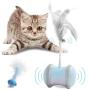 Robotic Interactive Cat Toy, Automatic Cat Toys for Indoor Cats, Electronic Kitty Toy with 2 Feathers, USB Charging 360° Self Rotating LED Ball for All Floors and Carpets Bonus Cat Feather Bell Toy