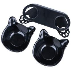 Pantula Cat Bowls Tilted cat Food Bowls Raised cat Food Bowl Pet Double 15° Slanted Plastic cat Bowls Elevated with Non-Slip Rubber Base Stand for Cats