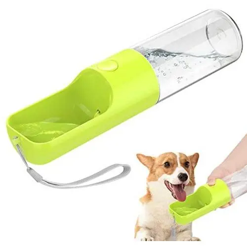 Pawaboo Pet Outdoor Water Bottle, Leakproof Food Grade ABS Dog Water Feeding Bottle with Bowl Dispenser Drinking Feeder, Portable Puppy Drinking Bottle for Outdoor Walking Travel, 15.2oz/450ml