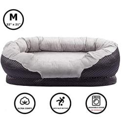 Pet Deluxe Dog and Puppy Bed, Grooved Orthopedic Foam Beds with Removable Washable Cover, Ultra Comfort, Padded Rim Cushion, Nonslip Bottom, for Dogs/Puppies