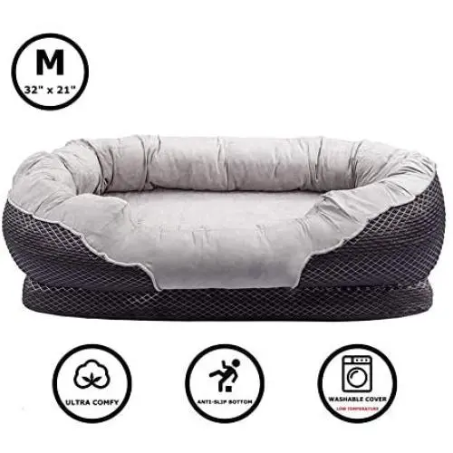 Pet Deluxe Dog and Puppy Bed, Grooved Orthopedic Foam Beds with Removable Washable Cover, Ultra Comfort, Padded Rim Cushion, Nonslip Bottom, for Dogs/Puppies Pet Deluxe Dog and Puppy Bed, Grooved Orthopedic Foam Beds with Removable Washable Cover, Ultra Comfort, Padded Rim Cushion, Nonslip Bottom, for Dogs/Puppies