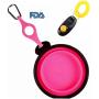 Visky Pet Travel Bowl Dog Water Food Bowl TPE Material Collapsible Portable Bowls With Carabiner and Clicker -Pink