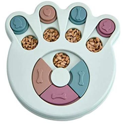 UUME Multifunction Interactive Slow Feeding Educational Dog Puzzle Platter Dog Bowl Training Treat Pet Food Dispenser(Footprint Blue)