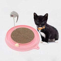 Ychaoya Cat Favorite Amusement Plate Funny Ball Cute Mouse Toys Cat Spring Corrugated Paper Scratching Posts Pet Toy, Random Color Delivery, Diameter: 40cm