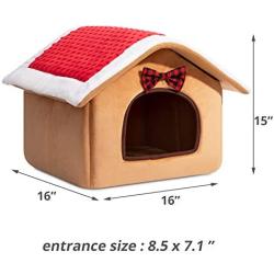 Hollypet Cozy Pet Bed Warm Cave Nest Sleeping Bed Puppy Christmas House for Cats and Small Dogs, Red