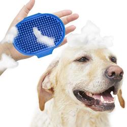 Meric Pet Shampoo Brush, 4.7'' x 3.5'' Blue Grooming Glove, Rubber Massaging Bristles, Adjustable Hand Straps, for Dogs, Cats, Rabbits & Other Small Pets, 1pc