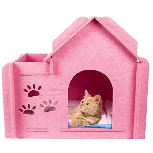GEX Cat House Indoor Condos Felt Furniture Large Box 23.6 x 15.6 x 20.5Inch with Windows for Pets/Cats with Soft Cat Bed Mat (Pink) GEX Cat House Indoor Condos Felt Furniture Large Box 23.6 x 15.6 x 20.5Inch with Windows for Pets/Cats with Soft Cat Bed Mat (Pink)
