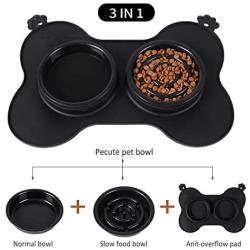 Dog Bowls Set with Non Spill Skid Resistant Silicone Mat, Dog Food and Water Bowls with Slow Feeder Dog Bowls,Collapsible Spill Proof Dog Bowl for Small Medium Large Dogs Cats Pets (Black)