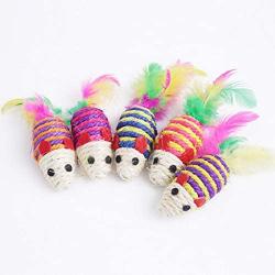 Sarahair Pet Cat Chew Interactive Mouse Cartoon Toy, Cat Kitten Teaser Play Catch Colorful Sisal Mice Toy Pet Cat Kitten Scratch Feather Dolls Toy Pet Cat Kitten Training Toy Gift Supplies 2pc Random