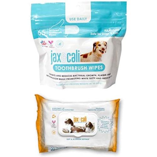 JAX & CALI All Natural Pet Toothbrush Wipes & Extra Large Paw and Body Wipes