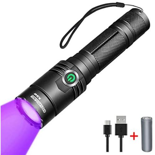 395nm UV Flashlight, COSMOING Rechargeable Black Light Flashlight, LED Flashlight 18650 Battery IP65 Water-resistant Pet Urine Detector for Dog Cat Stains, Scorpion, Bed Bug, Household