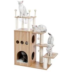 PAWZ Road Modern Cat Tree, Cat Sky Castle with 2 Cozy Condos, Large Space Capsule Nest and Interactive Spring Balls