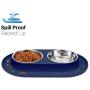 Flexzion Double Dog Bowl Feeding Station, Skid Proof Silicone Base with Spill Proof Raised Lip & Two 12oz Stainless Steel Bowls for Food and Water, Ideal for Small to Medium Size Dogs Cats Pet