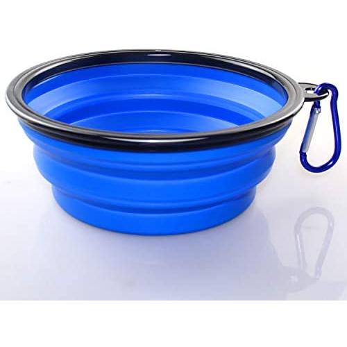 Axgo 1PC Foldable Silicone Dog Bowl Outfit Portable Travel Bowl for Dogs Feeder Utensils Outdoor Drinking Water Dog Bowl, Blue