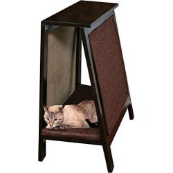The Refined Feline Wooden Cat Furniture Bed Scratching Post, End Table with Durable Sisal Scratcher Pad