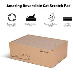 FUKUMARU Cat Scratcher Cardboard 5 PCS with Box, Reversible Cat Scratch Pad, Kitty Corrugated Scratching Bed