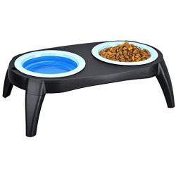 KOOPAO Cat Dog Food Bowls Elevated Dishes Stand, Travel Use Raised Pet Food Water Feeder Set with Foldable Silicone Frisbee Bowl and Detachable Leg for Small Medium Dogs Puppy, 9/24oz Dishwasher Safe