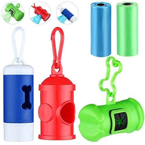 Frienda 3 Pieces Dog Waste Bags Dispenser with LED Light Leash Poop Waste Bag Holder Dispenser Dog Poop Waste Bags for Walking Running with Dog (3 Styles)