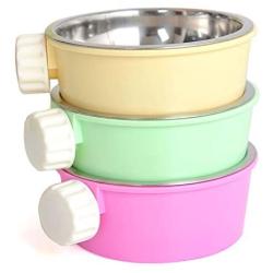 Pet Food Water Bowl, 2-in-1 Plastic Bowl & Stainless Steel Bowl, Mountable Cat Rabbit Bird Hamster Chinchilla Ferret Food Basin Dish