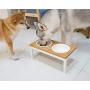 WANTRYAPET Premium Elevated Pet Feeder for Dog Cat, Bamboo Rasied Pet Bowls Include 2 Ceramic Bowls with Stong Stainless Steel Frame