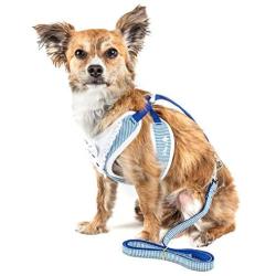 Pet Life Luxe Spawling 2-in-1 Mesh Reversed Adjustable Dog Harness-Leash W/Fashion Bowtie, Large, Blue