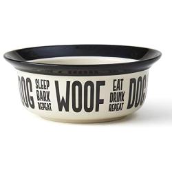 PetRageous 17000 Eat Drink Repeat Two-Tone Stoneware Dishwasher Safe Dog Bowl 2-Cup 6-Inch Diameter 2.5-Inch Tall for Small and Medium Dogs and Cats 16-Ounce Capacity, Off-White