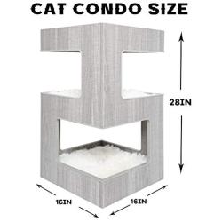Poils bebe Modern Cat Condo and Bed Castle Furniture 28-inch Multilevel Play Tower with Platform, Pet House and Playground for Small, Medium, Large Cats and Kittens