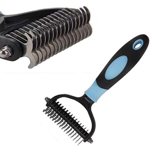 516 2-Sided Pet Rake Brush&Pet Hair Removal Tool &Pet Comb&Pet Dematting Tools&Pet Combs for Lager Dogs&Dog Brush for Grooming 16 Double-Sided Hooks of 6.8 inches dust Removal Tool (Blue)