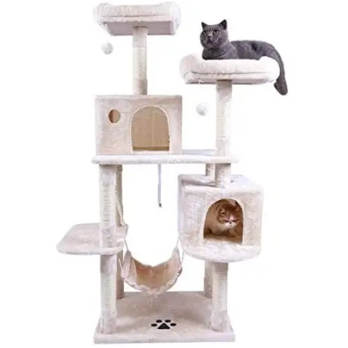 Hey-bro 61.5'' Extra Large Multi-Level Cat Tree Condo Furniture with Sisal-Covered Scratching Posts, 2 Bigger Plush Condos, Perch Hammock for Kittens, Cats and Pets Hey-bro 61.5'' Extra Large Multi-Level Cat Tree Condo Furniture with Sisal-Covered Scratching Posts, 2 Bigger Plush Condos, Perch Hammock for Kittens, Cats and Pets
