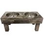 Huntley Pet Berjen Table Elevated Double Bowl Pet Feeder, Brown Wash