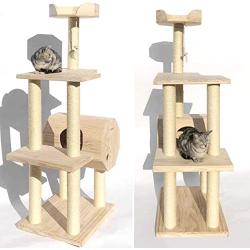 Wooden Cat Tree, Multi-Level Cat Tower, Kitten Activity Center with Sisal Scratching Posts, Spacious Condo and Dangling Ball, Modern Pet Furniture