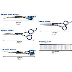 sesaisi Pet Dog Grooming Scissors Professional Hair Grooming Scissors Curved Shears Kit Thinning Trimmer Comb Hair Cutting Tool 6 Pieces Set