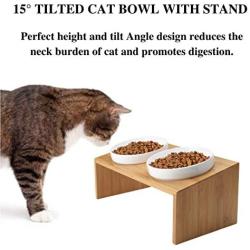 Lollimeow Pet Elevated Dog and Cat Wooden Rack Pet Feeder, Raised Stand Comes with Two Ceramic Bowls